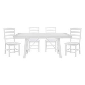 Modern Contemporary White Finish 5pc Set Dining Table and 4 Side Chairs Set Wooden Kitchen Dining Furniture Casual Style