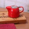 Large Porcelain Teapot Red 900ml (3-4 cups) Stainless Steel Lid and Extra-Fine Infuser Stylish Teapot to Brew Loose Leaf Tea