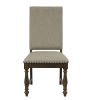 Traditional 5pc Dining Set Table with Extension Leaf and 4 Side Chairs Beige Fabric Upholstered Nailhead Trim Brown Classic Dining Room Furniture