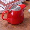 Large Porcelain Teapot Red 900ml (3-4 cups) Stainless Steel Lid and Extra-Fine Infuser Stylish Teapot to Brew Loose Leaf Tea