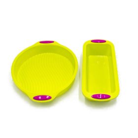 Silicone Mold 2 PC Food Grade Silicone Baking Pan Loaf Bread Pan and Round Cake Pan Non-Stick Pan Microwave Oven Dishwasher Safe (Color: green)