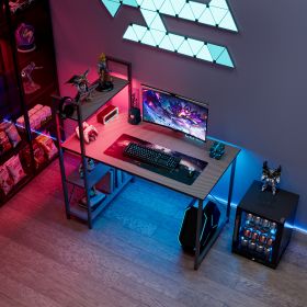 Computer Desk with LED Lights, Office Desk for Small Spaces, Gaming Desk with Reversible Storage Shelves, Rustic Brown (Color: as Pic)